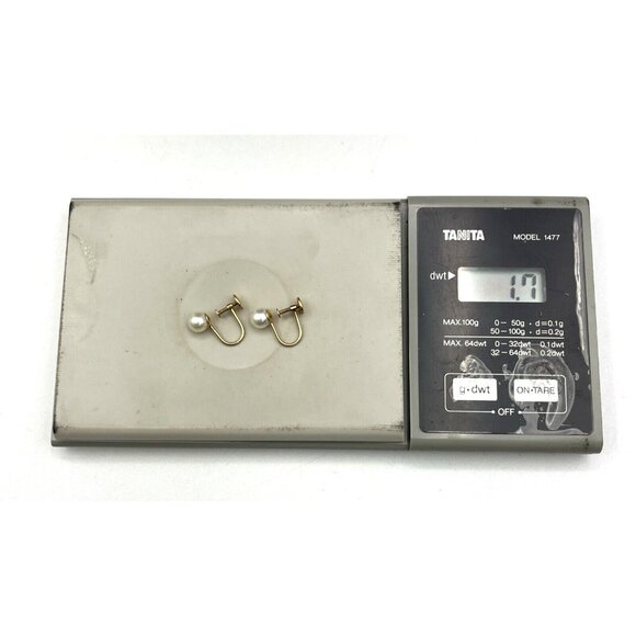 14k Yellow Gold Genuine Pearl Screw-back Earrings - Picture 9 of 9